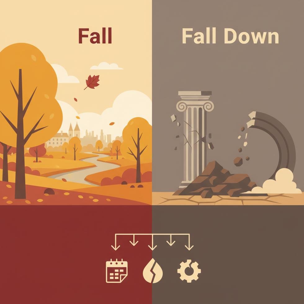 Fall ve fall down arasındaki farkı anlatan İngilizce dil eğitimi görseli