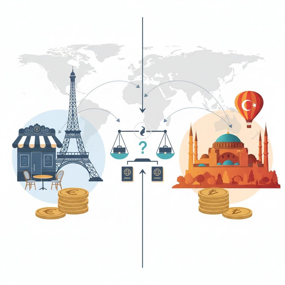 Fransa ve Türkiye arasında maaş, yaşam ve vize karşılaştırması grafikleri ve verileri