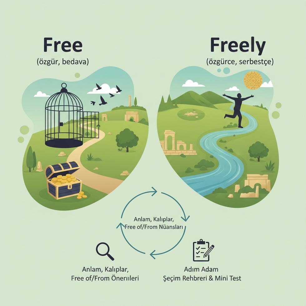 Free ve Freely kelimelerinin doğru kullanımı ile ilgili rehber görseli