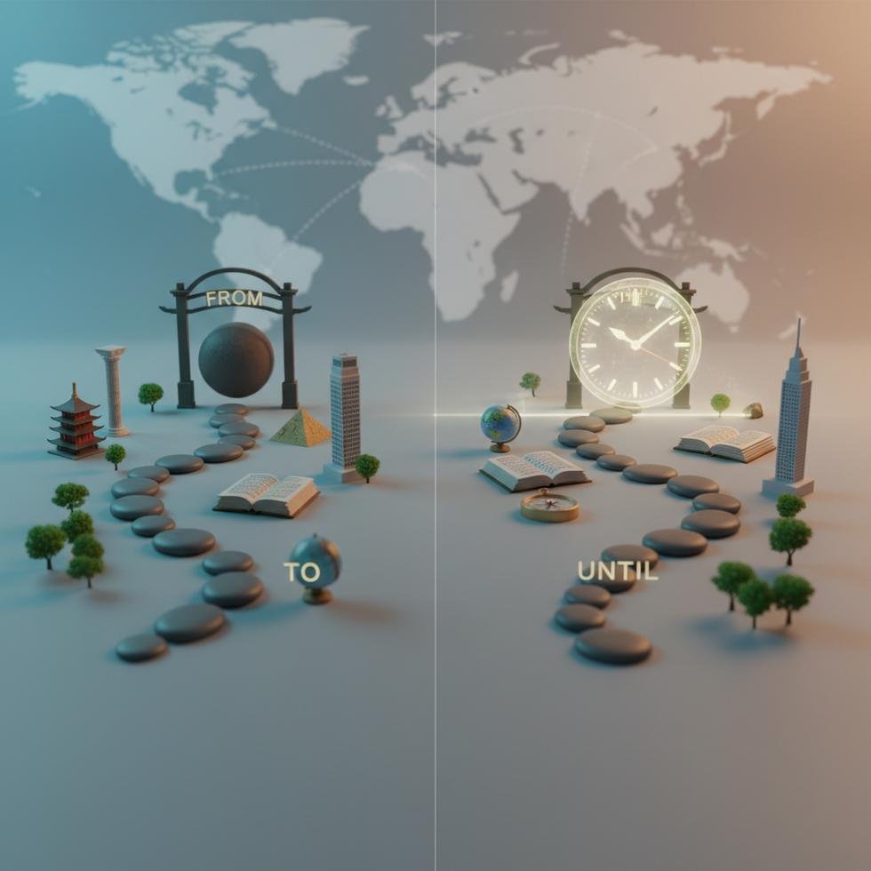 From...to ve From...until edatlarının İngilizce kullanımını gösteren eğitim görseli