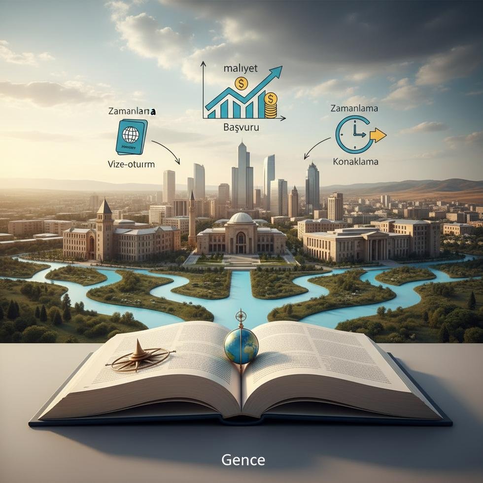 Gence şehrinde üniversite kampüsü ve öğrenciler