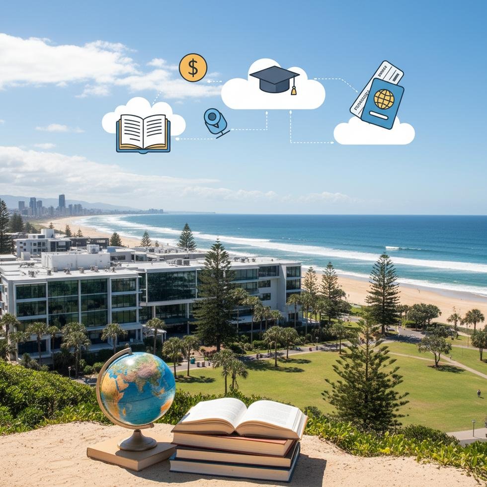 Gold Coast’ta üniversite kampüsü ve sahil manzarası