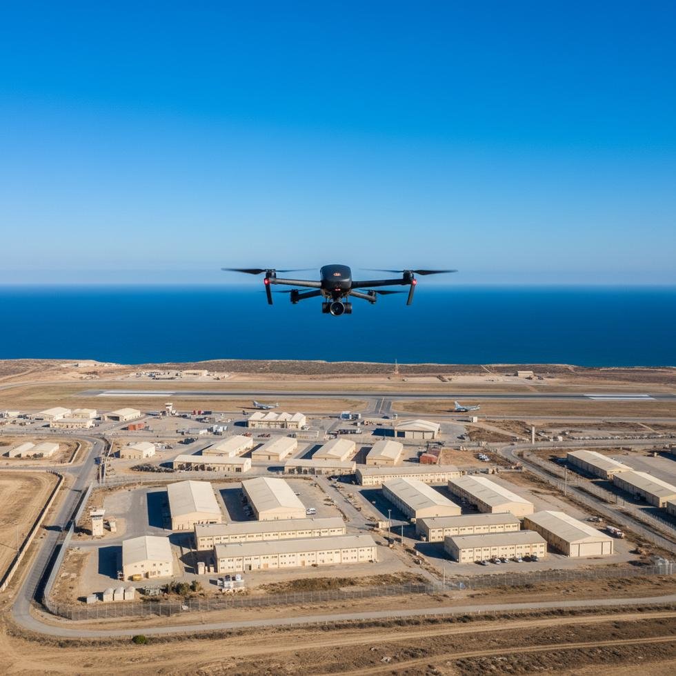 Askeri üs üzerinde uçan dron