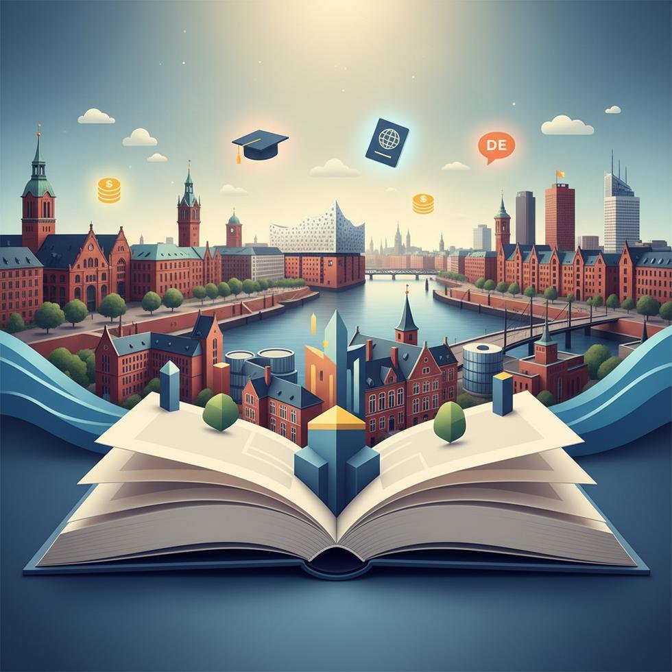 Hamburg’da üniversite kampüs manzarası ve öğrenci aktiviteleri