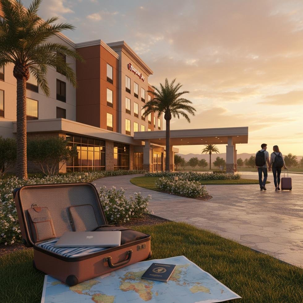 Hampton Inn otel binası ve çalışanları