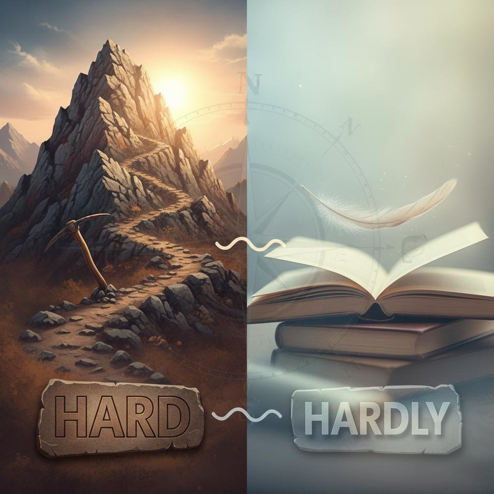 Hard ve Hardly kelimelerinin İngilizce kullanım farklarını anlatan grafik