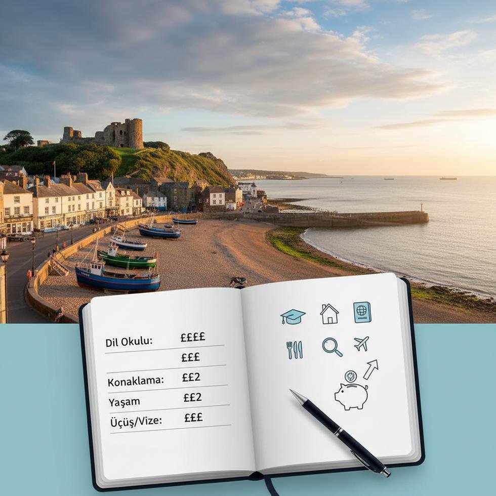 Hastings sahilinde dil okulu binası ve çevresi