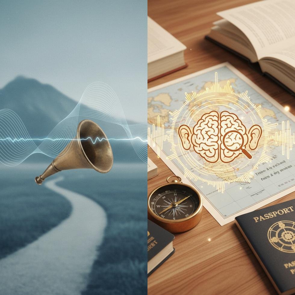 Hear ve Listen fiillerinin farkını açıklayan görsel