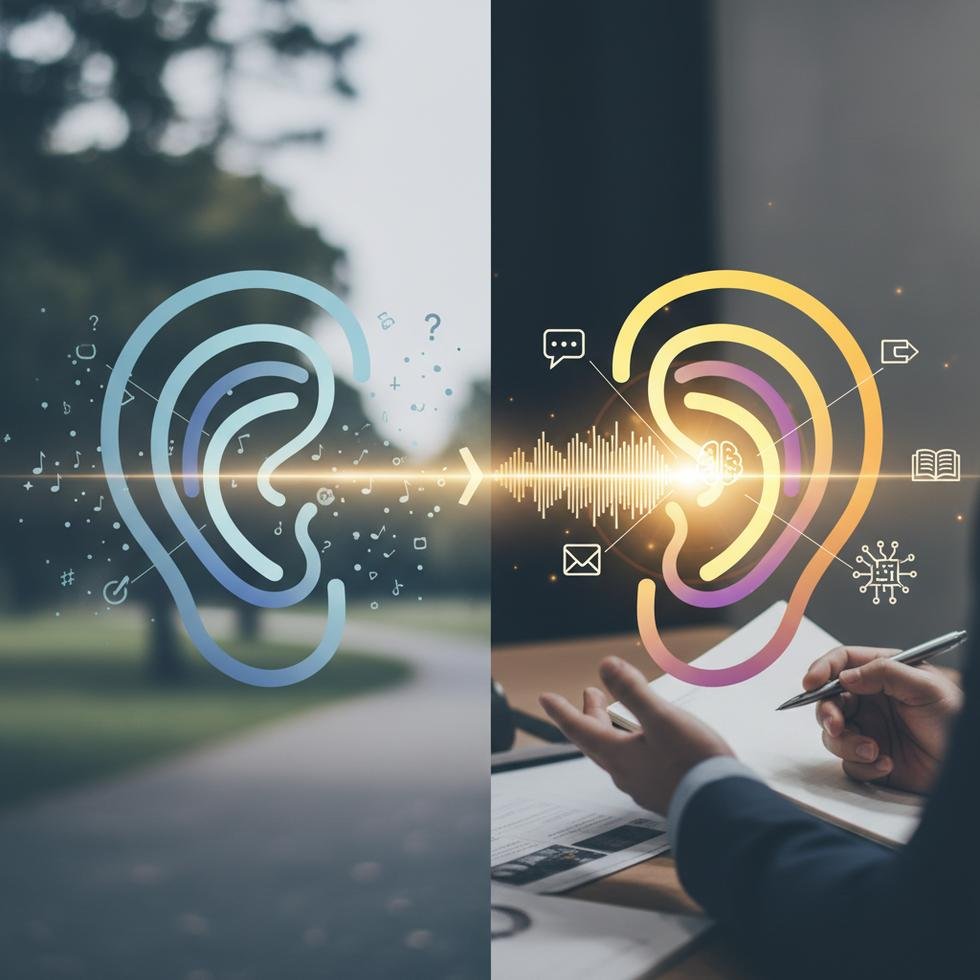 Hear ve listen fiillerinin kullanım farklarını anlatan eğitim görseli