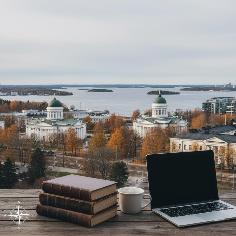 Helsinki’de üniversite kampüsü ve şehir manzarası