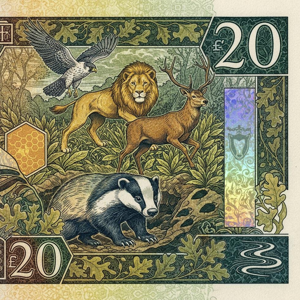 İngiliz banknotlarında vahşi yaşam teması.
