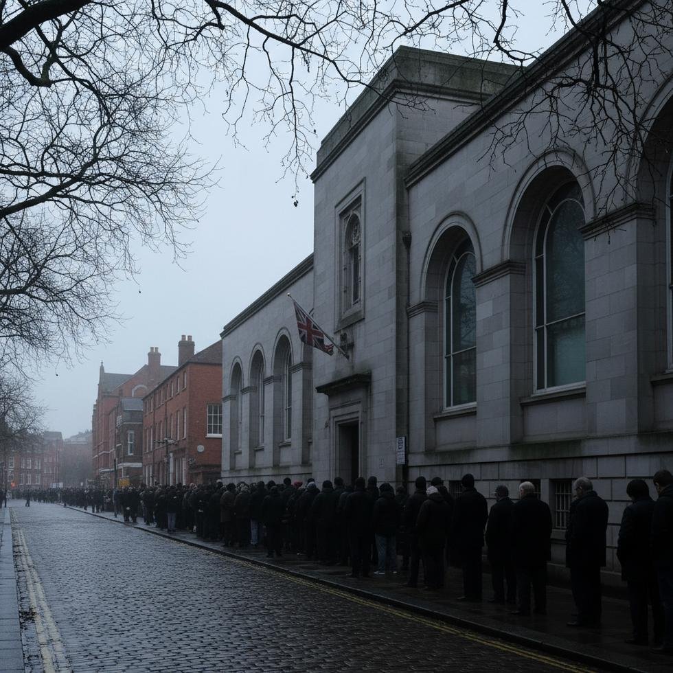 İngiltere'de iş merkezi önünde bekleyen işsiz insanlar.