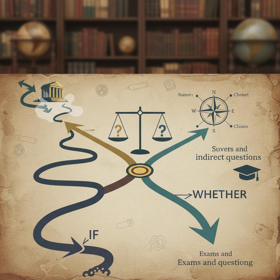 If ve whether bağlaçlarının İngilizce kullanım farklarını gösteren açıklayıcı grafik