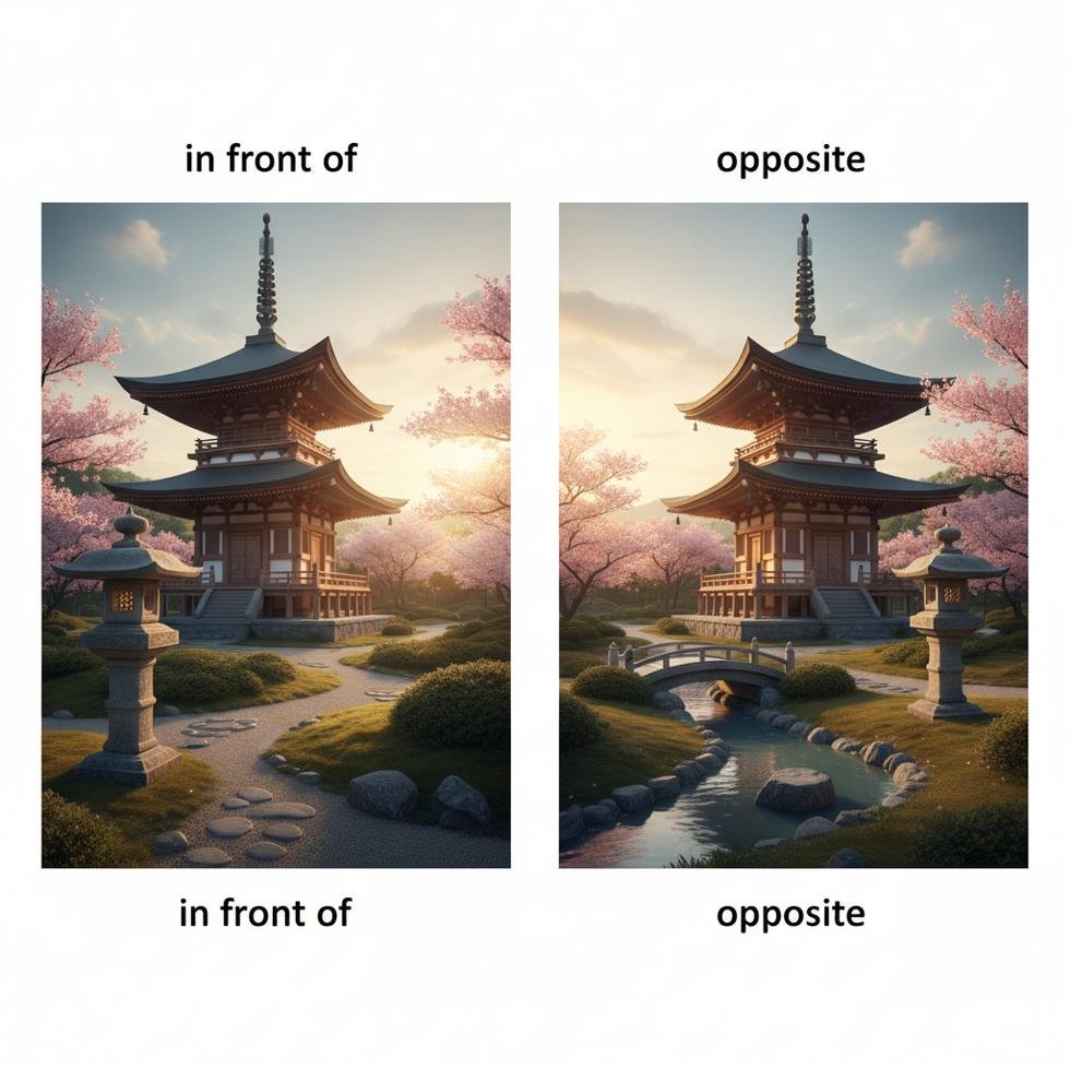 In front of ve opposite ifadelerinin İngilizcede kullanımı görseli