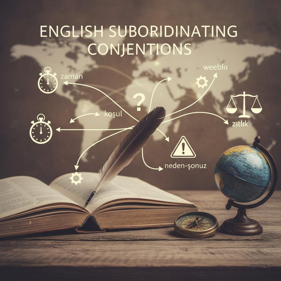 İngilizce yan cümle bağlaçları ve kullanımına dair infografik
