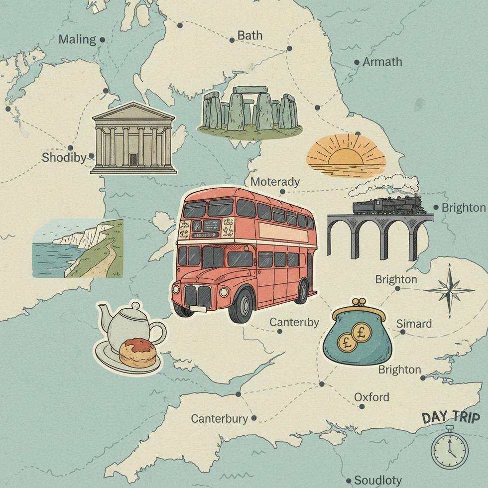 İngiltere'de günübirlik gezi planı için tren istasyonu ve harita