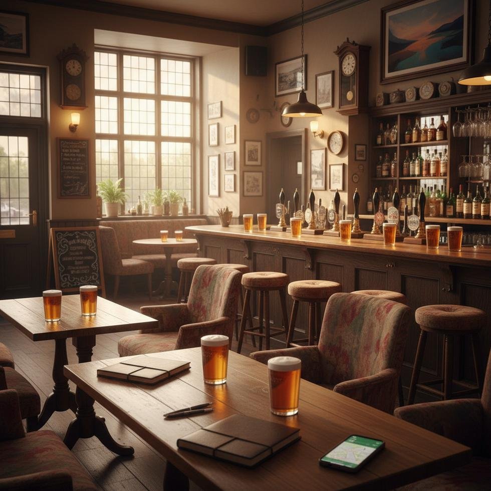 İngiltere pub atmosferinde İngilizce konuşma pratiği yapan öğrenciler