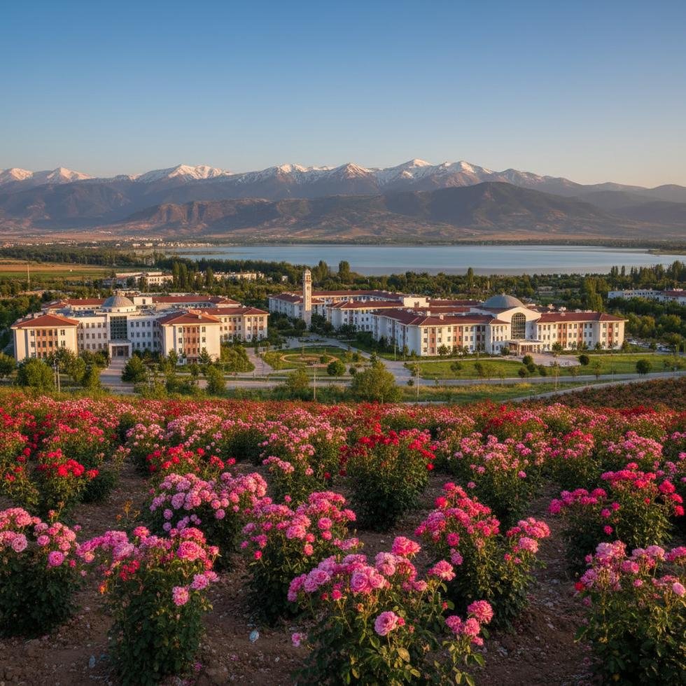 Isparta'da üniversite kampüsü ve şehir manzarası