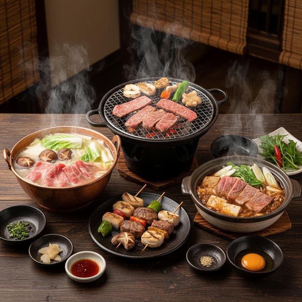 Japon mutfağından shabu-shabu, yakiniku ve sukiyaki yemekleri