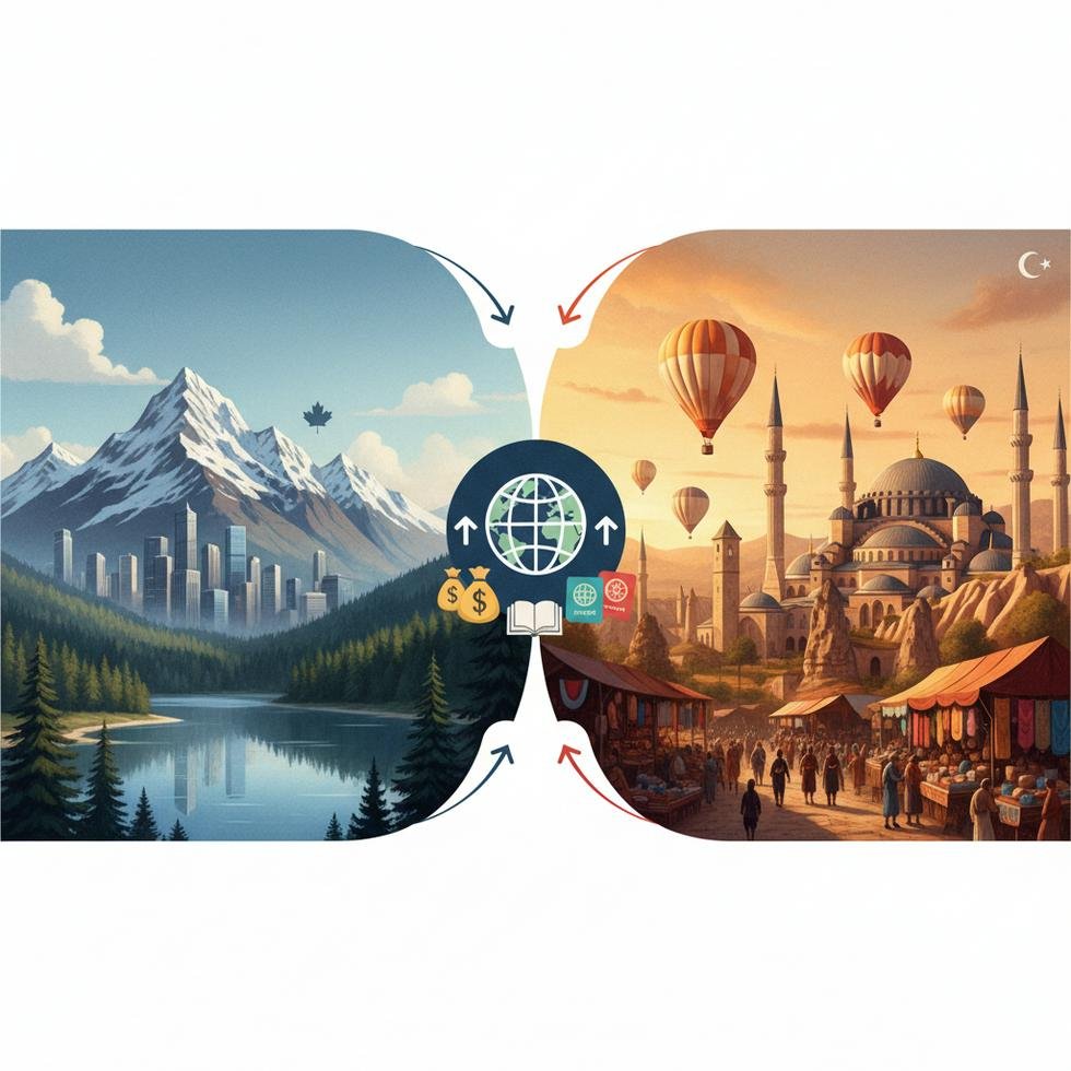 Kanada ve Türkiye eğitim, yaşam ve vize kıyaslama grafiği