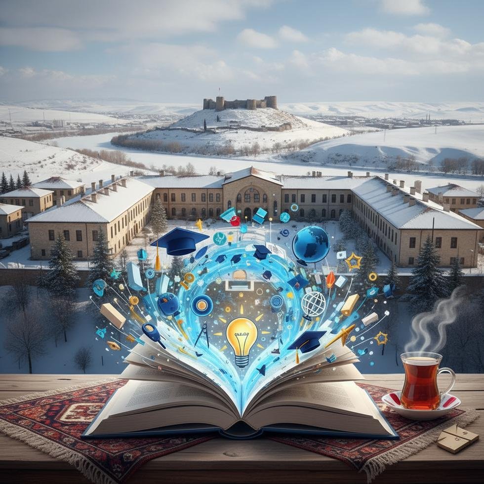 Kars'ta Kafkas Üniversitesi kampüsü ve doğa manzarası