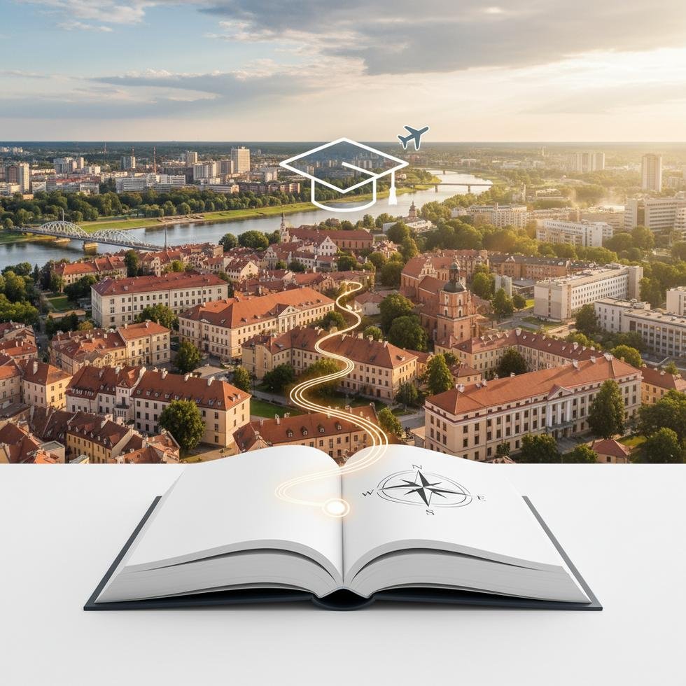 Kaunas’ta üniversite kampüsü ve öğrenciler