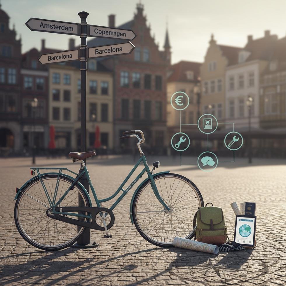 Kiralık bisiklet görevlisi işinde çalışırken kullanılan bisikletler ve ekipmanlar