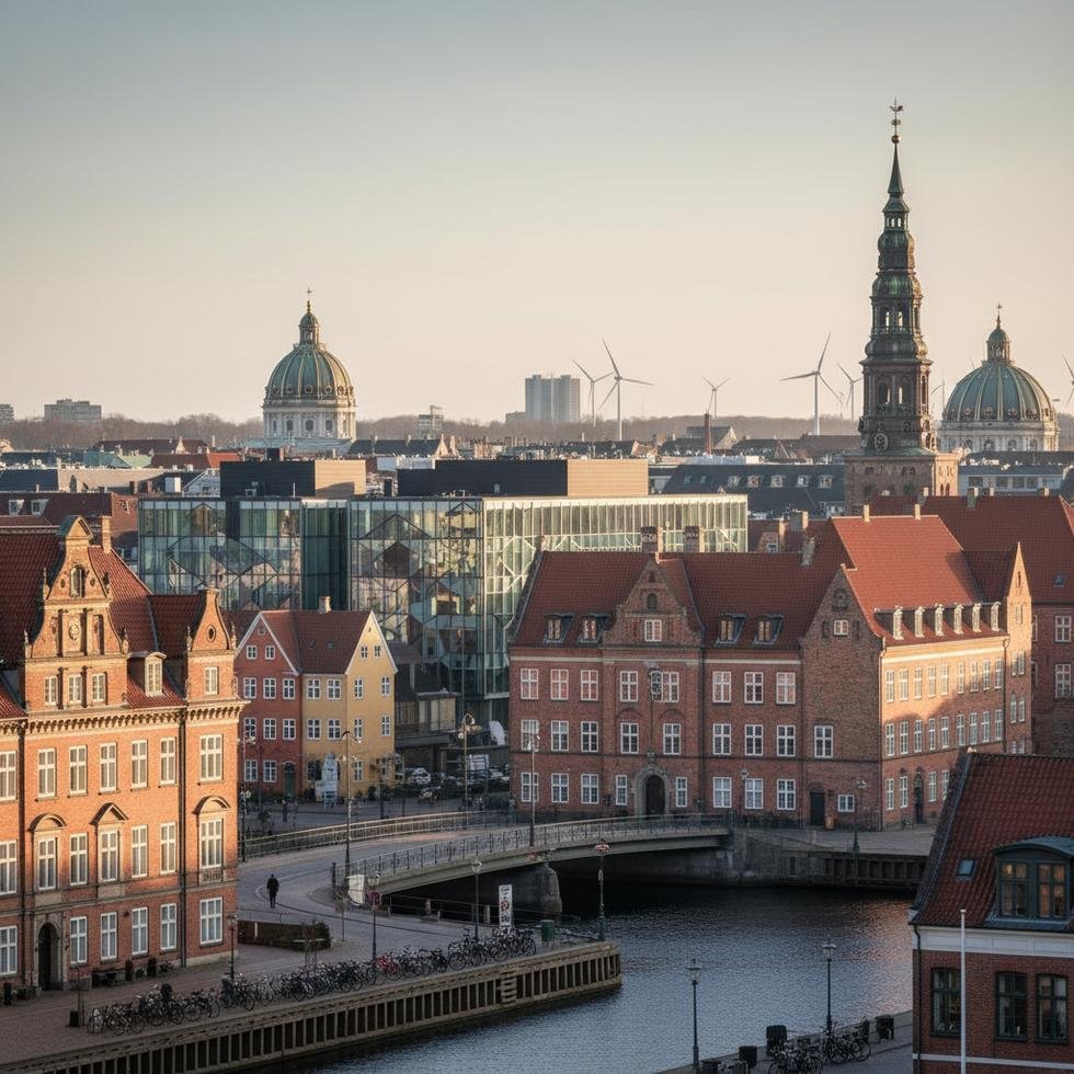 Kopenhag’da üniversite eğitimiyle ilgili önemli bilgiler veren şehir manzarası