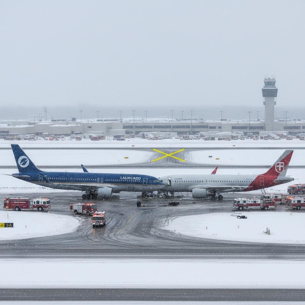 LaGuardia Havalimanı'nda uçak ve yer aracı çarpışması.