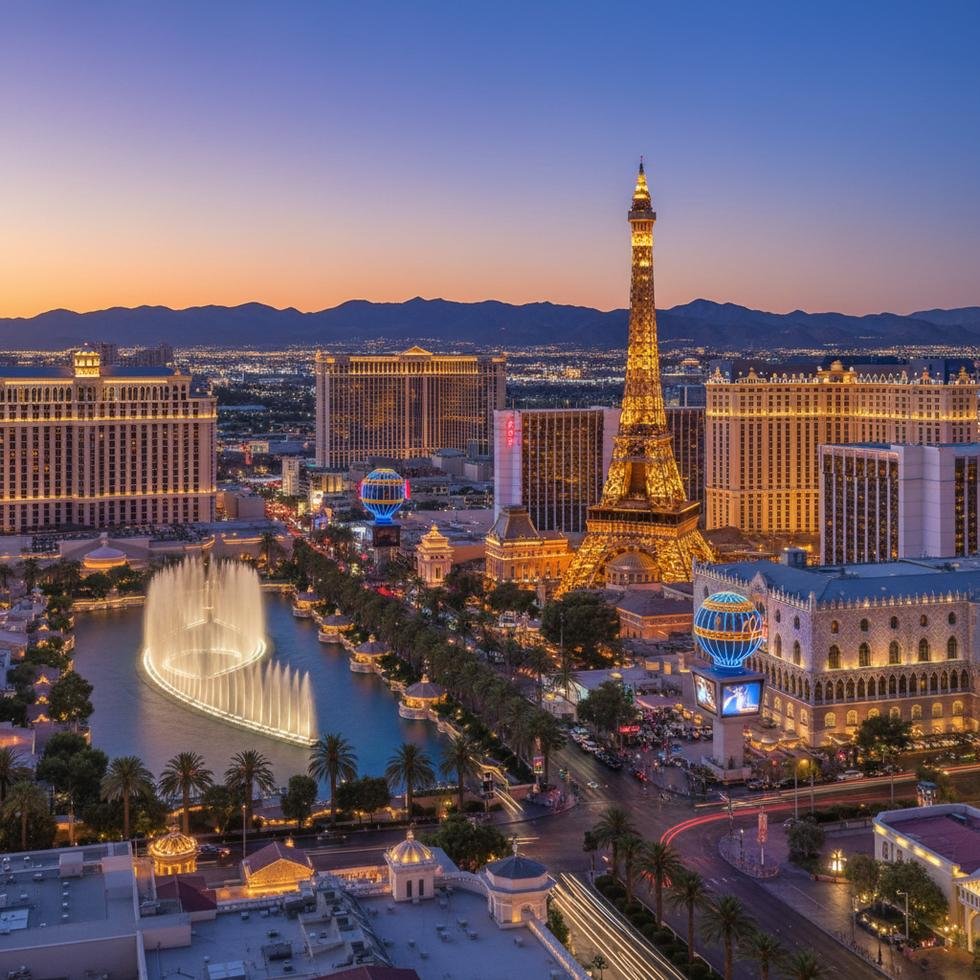 Las Vegas gece ışıkları ve şehir manzarası