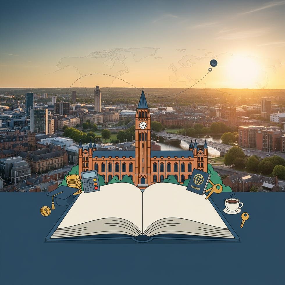 Leeds'te üniversite kampüsü ve şehir görünümü