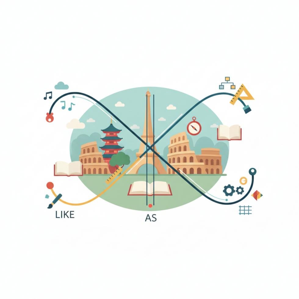 Like ve As yapılarının kullanım farklılıklarını açıklayan İngilizce eğitim görseli