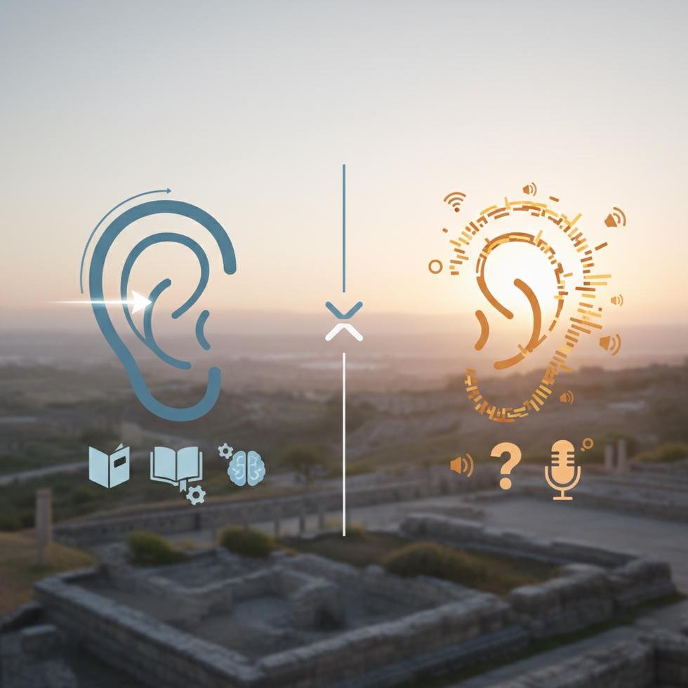 Listen ve hear fiillerinin doğru kullanımı ile ilgili açıklayıcı grafik