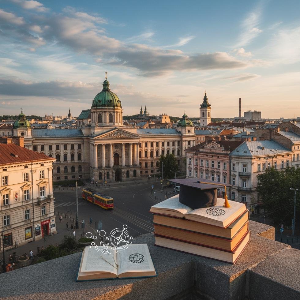 Lviv’de üniversite kampüsü ve öğrenciler