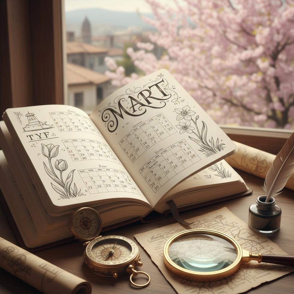 Mart ayını gösteren takvim ve İngilizce ay ismi March