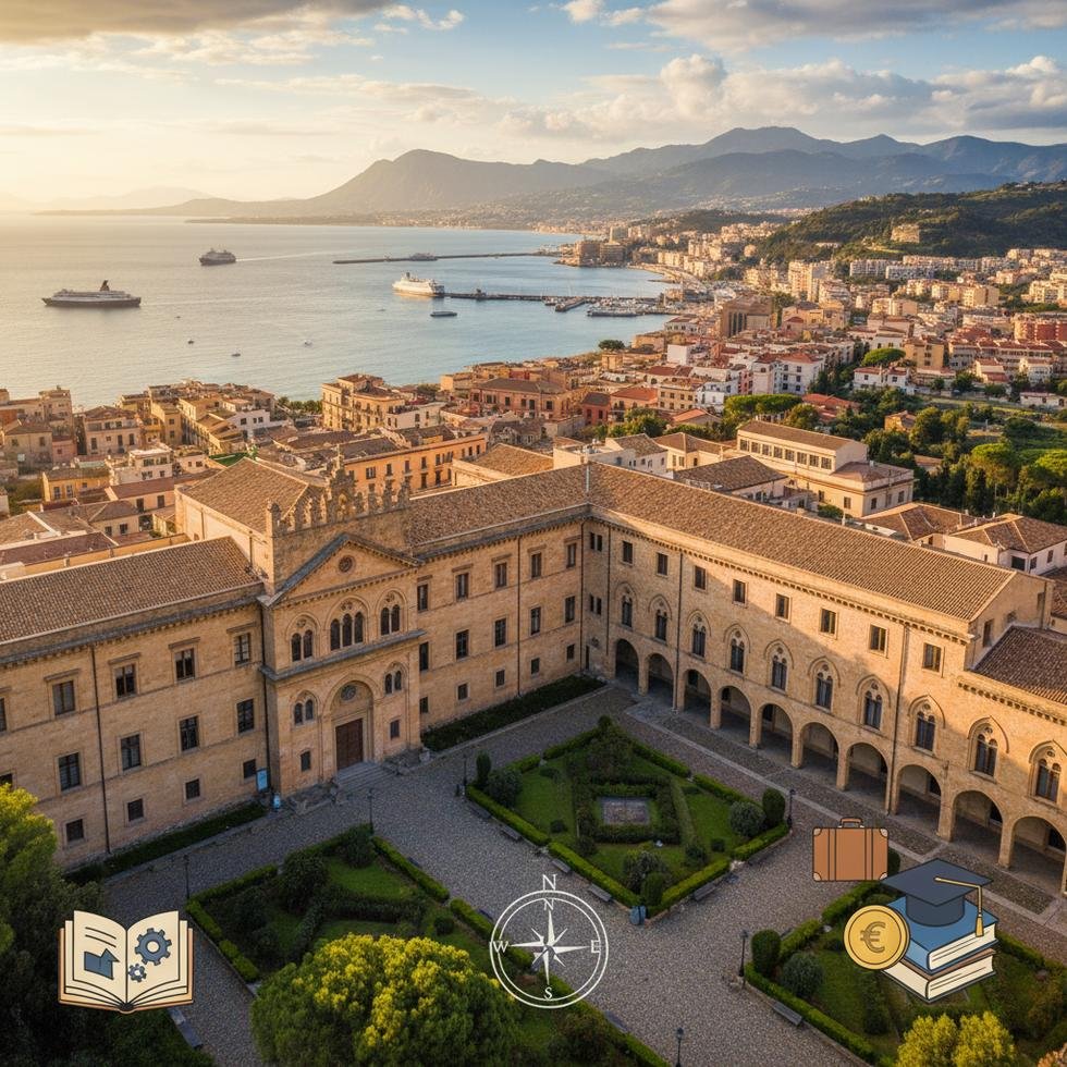 Messina'da üniversite kampüsü ve Akdeniz manzarası