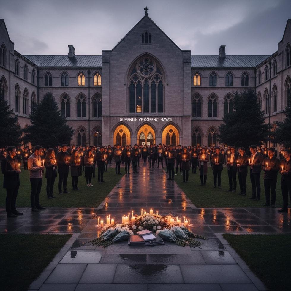 Üniversite kampüsünde bir anma töreni