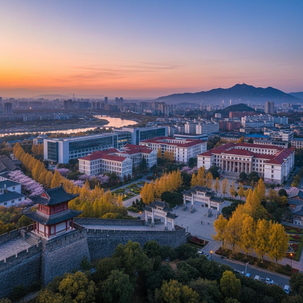 Nanjing şehir manzarası ve üniversite kampüsü