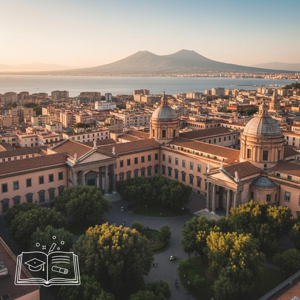 Napoli şehri ve üniversite kampüsünü gösteren panoramik görüntü