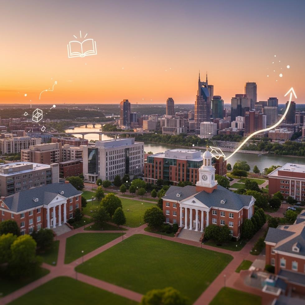 Nashville şehir manzarası ve üniversite kampüsleri