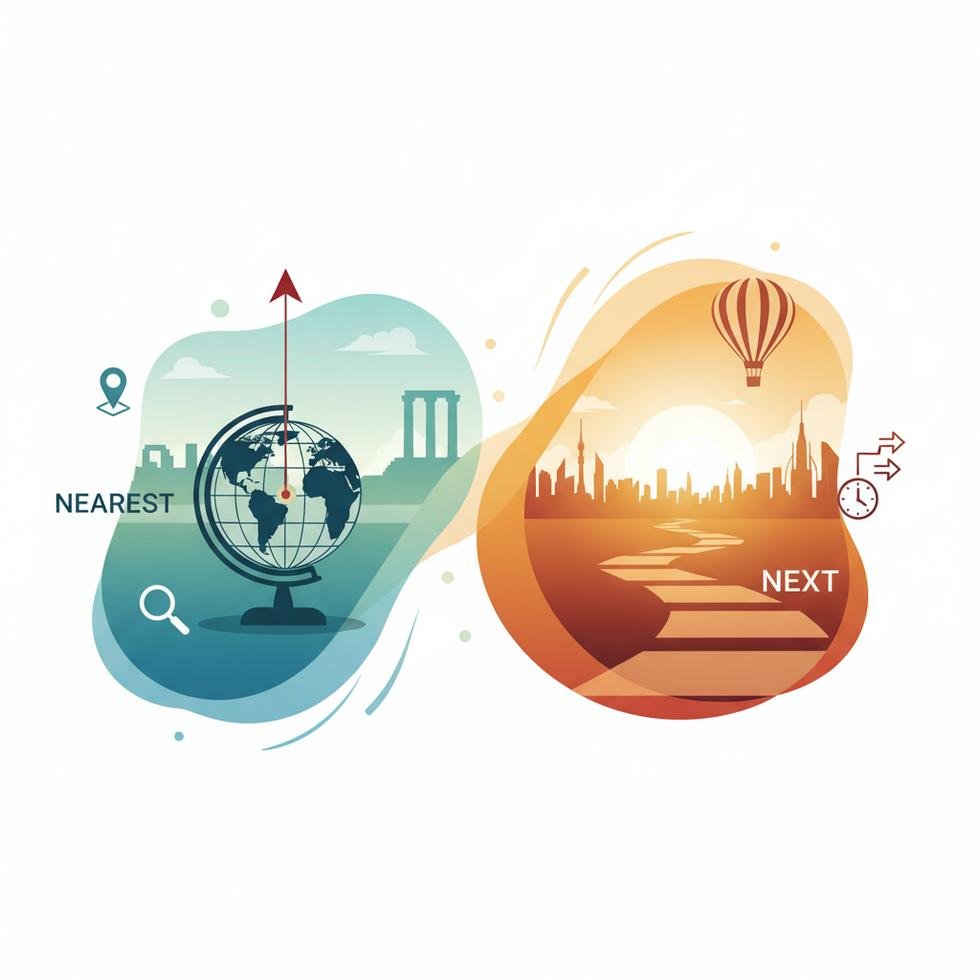 Nearest ve Next kelimelerinin İngilizce doğru kullanımı infografik