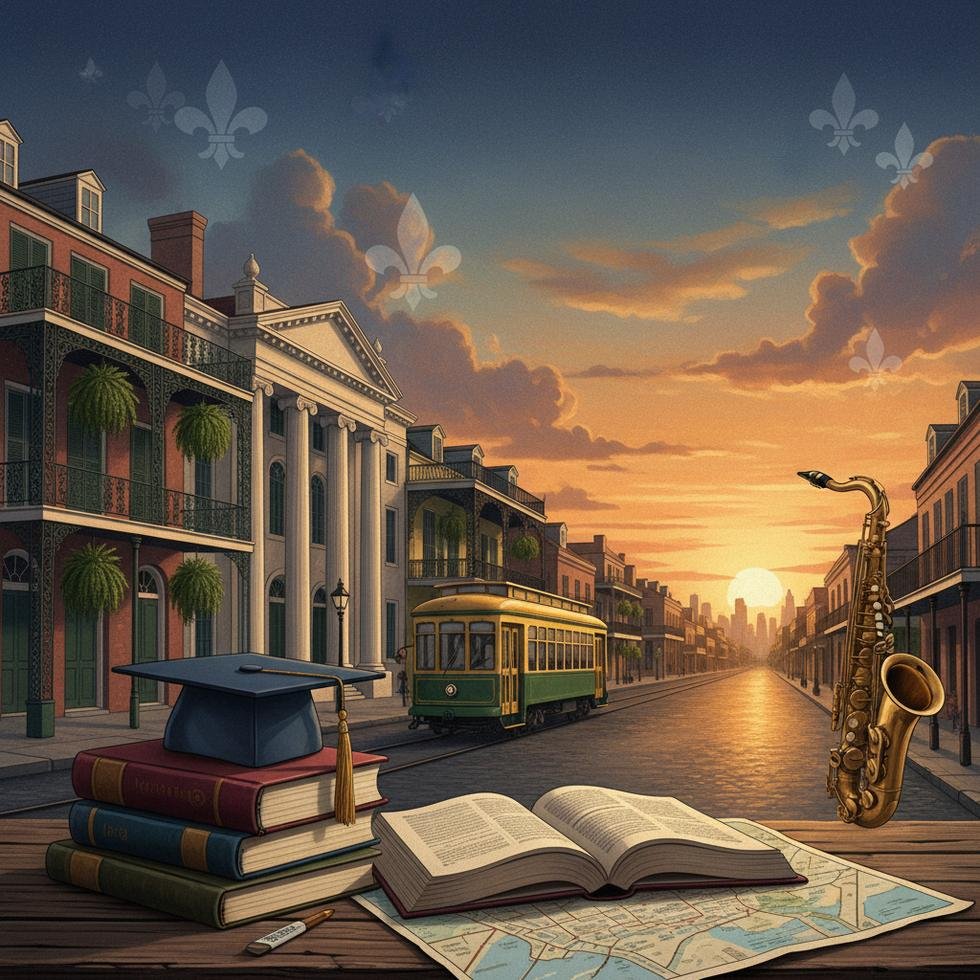New Orleans şehir manzarası ve üniversite kampüsleri