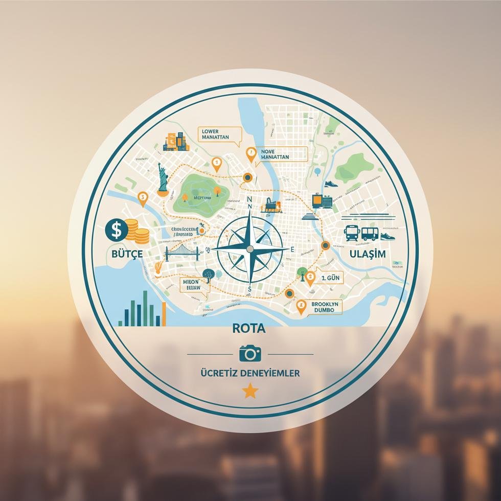 New York şehir manzarası ve Work and Travel rotası haritası