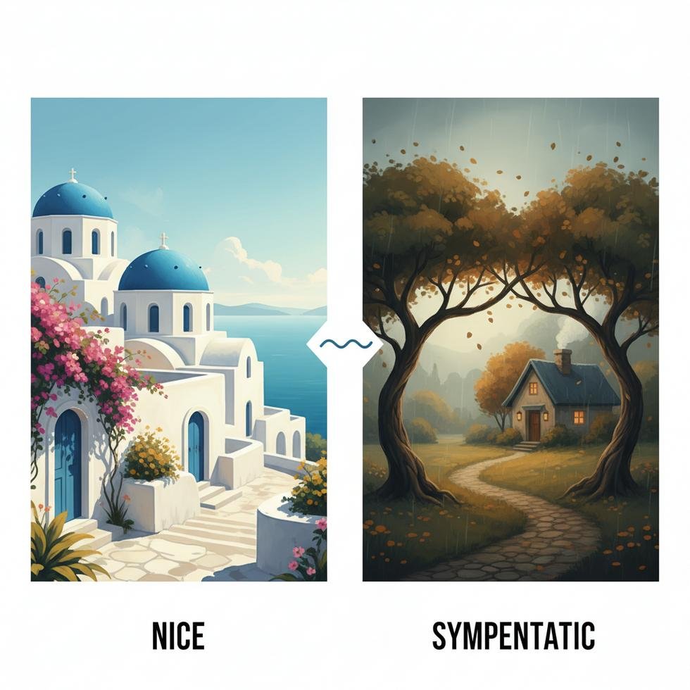 Nice ve Sympathetic kelimelerinin doğru kullanımına dair rehber görseli