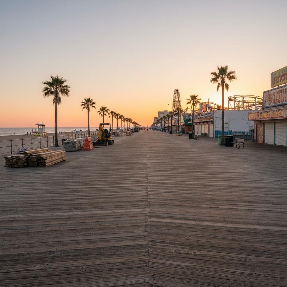 Ocean City Boardwalk sokakları ve sahil manzarası