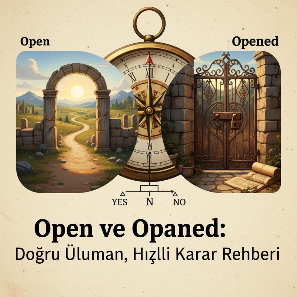 Open ve Opened kelimeleri arasındaki farkları açıklayan eğitim görseli