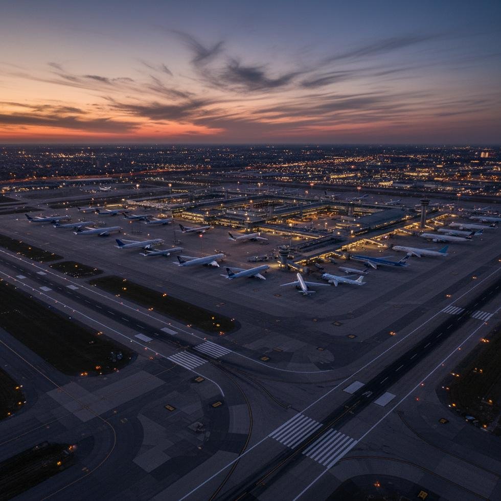 Uluslararası havaalanında bekleyen uçaklar