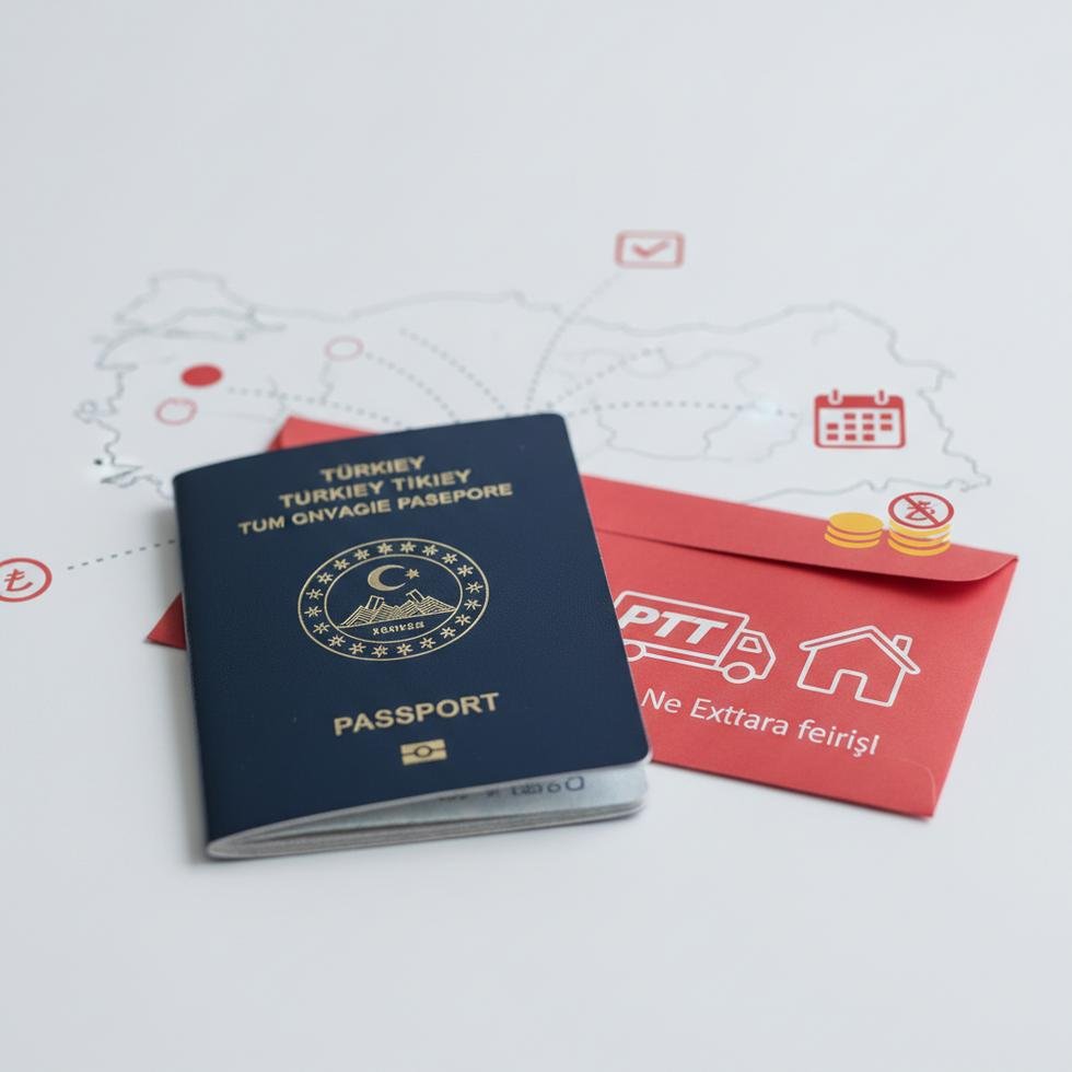 PTT ile teslim edilen pasaport zarfı ve Türkiye haritası