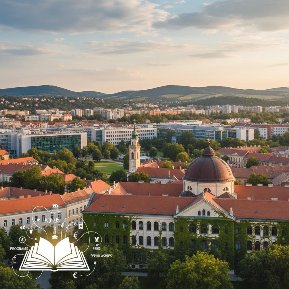 Pécs Üniversitesi kampüsünden genel görünüm ve öğrenciler
