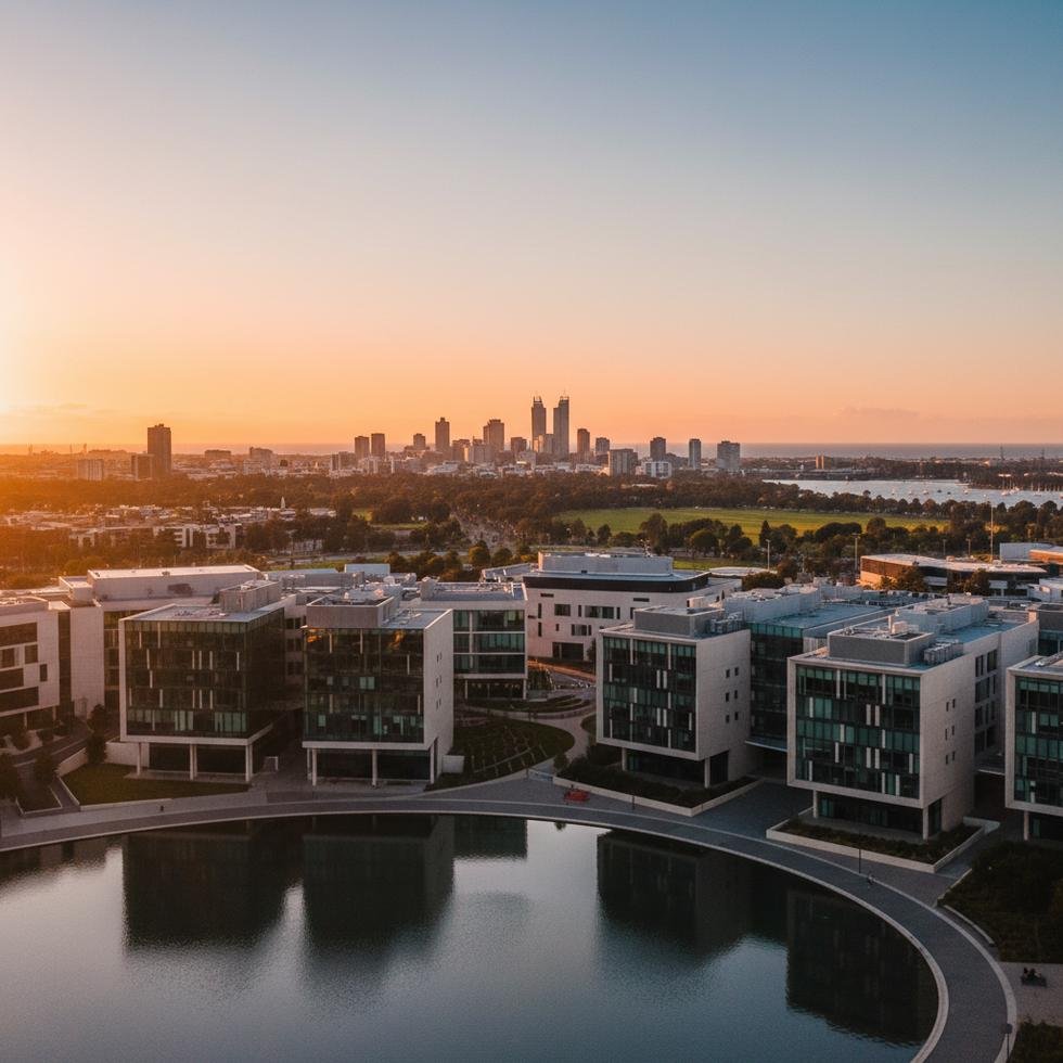Perth'te üniversite kampüsü ve öğrenciler